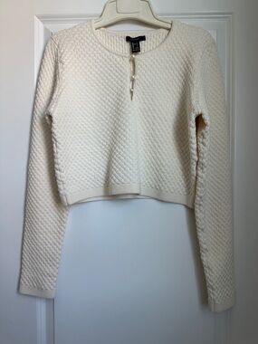 Forever 21 Cream Pearl-Button Textured Cardigan